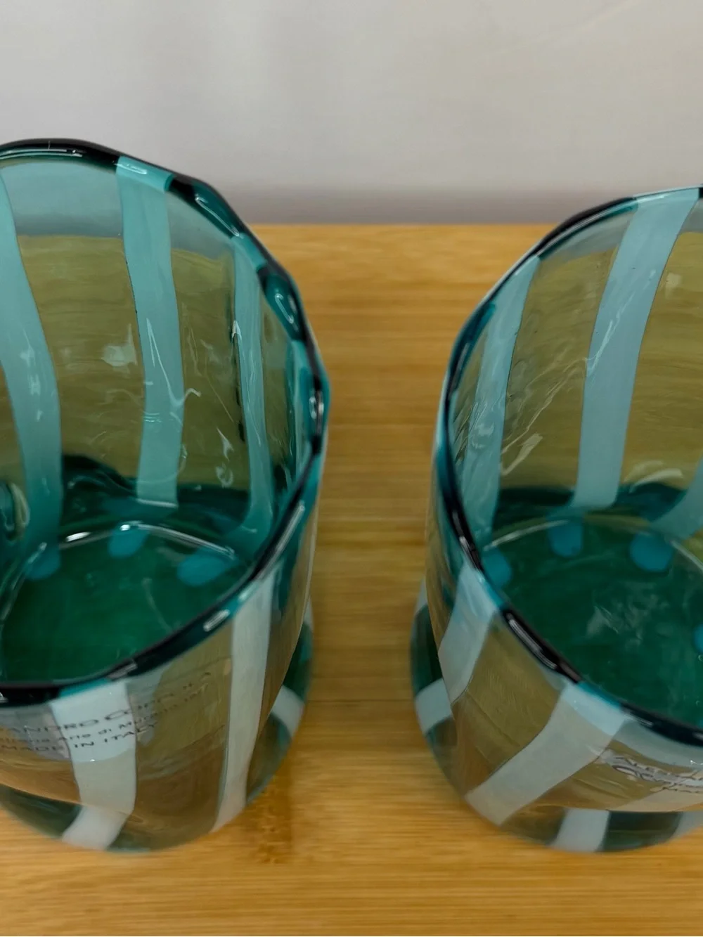 Alessandro Coppola Arte di Murano Italy Aqua/ Teal Glass Tumblers Set of 2 NWT